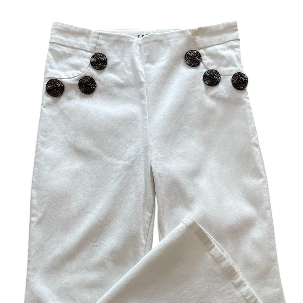 TCEC White Sailor Style Flared Pants with Large Buttons Detail Sz S Side Zipper - Picture 2 of 10